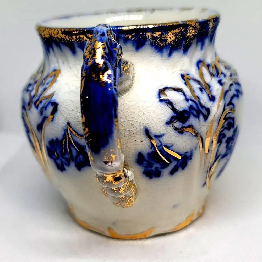 Antique Porcelain Pitcher WH Grindley England Late 19th Century Blue with Gold